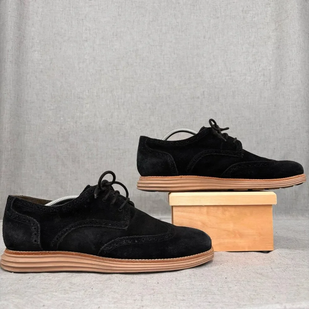 Cole Haan Lunargrand Wingtip Oxford Black Suede Lace Up Derby Classic Men’s 11‎